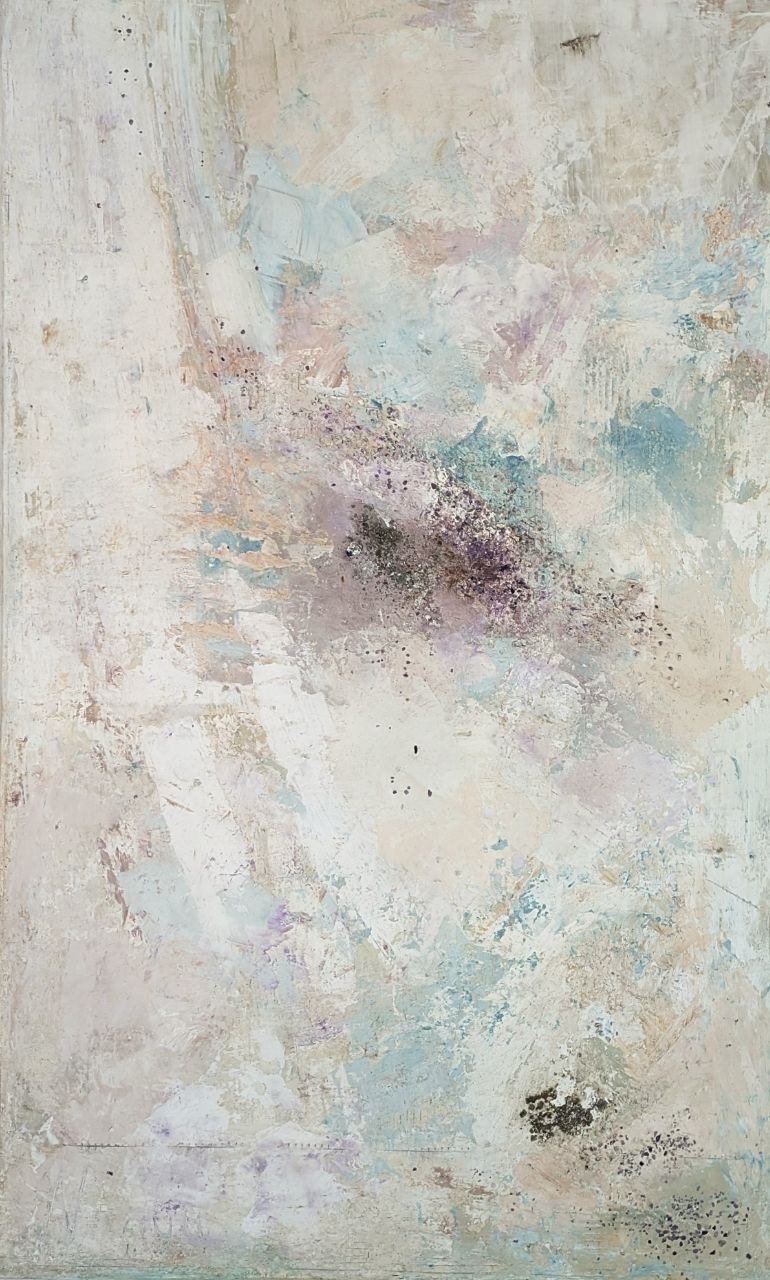 ANGEL'S SONG, 80x120, Lime plaster on wood, pigments, minerals, crystals