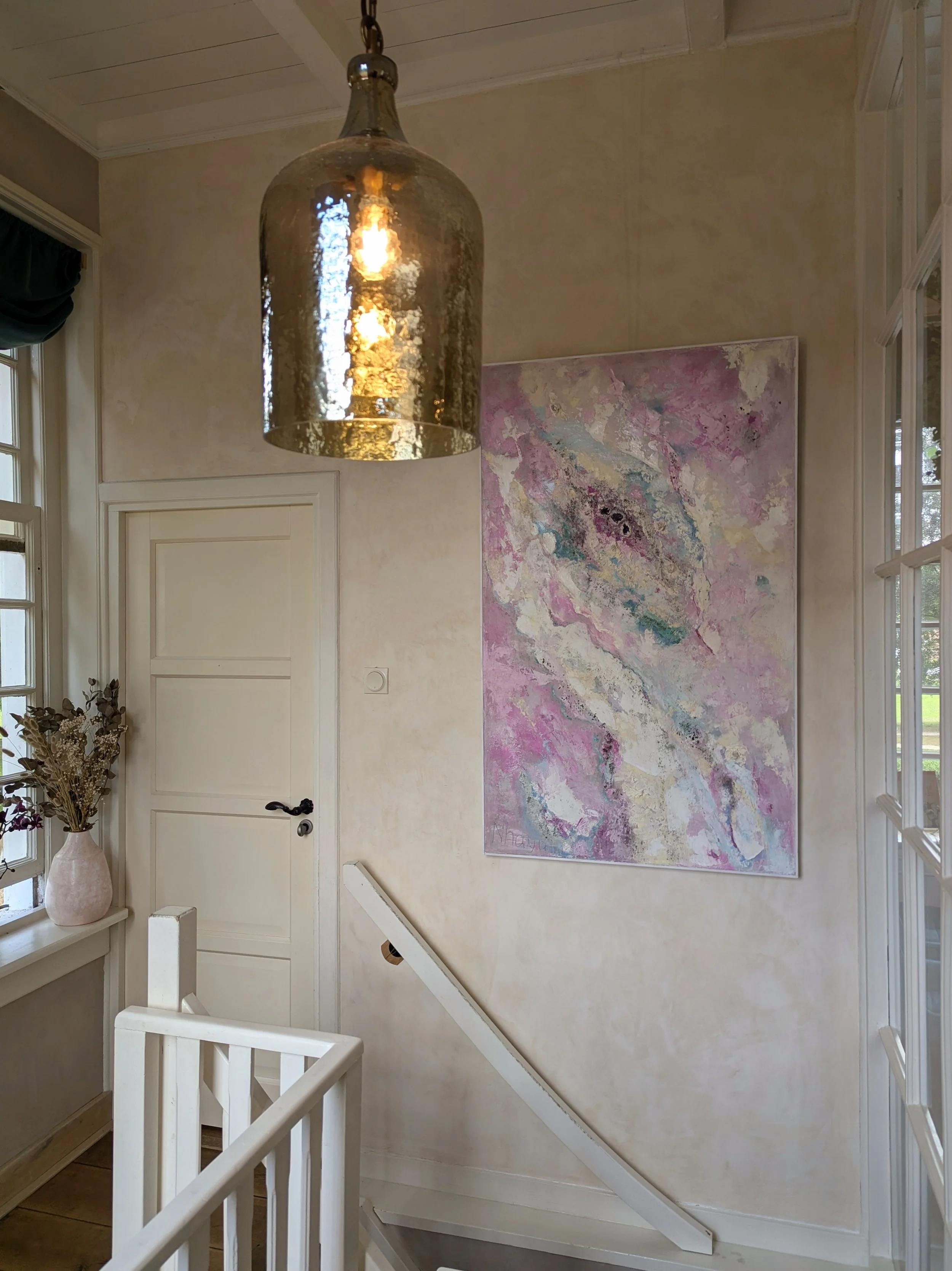 DRAGON'S LOVE, 85X140 cm, Lime plaster on wood, pigments, minerals, crystals