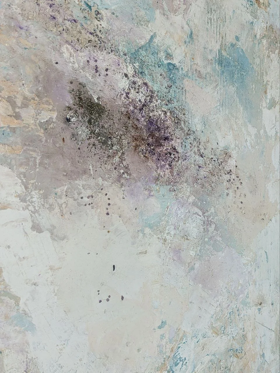 ANGEL'S SONG, 80x120, Lime plaster on wood, pigments, minerals, crystals