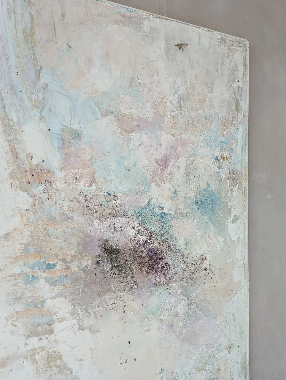 ANGEL'S SONG, 80x120, Lime plaster on wood, pigments, minerals, crystals