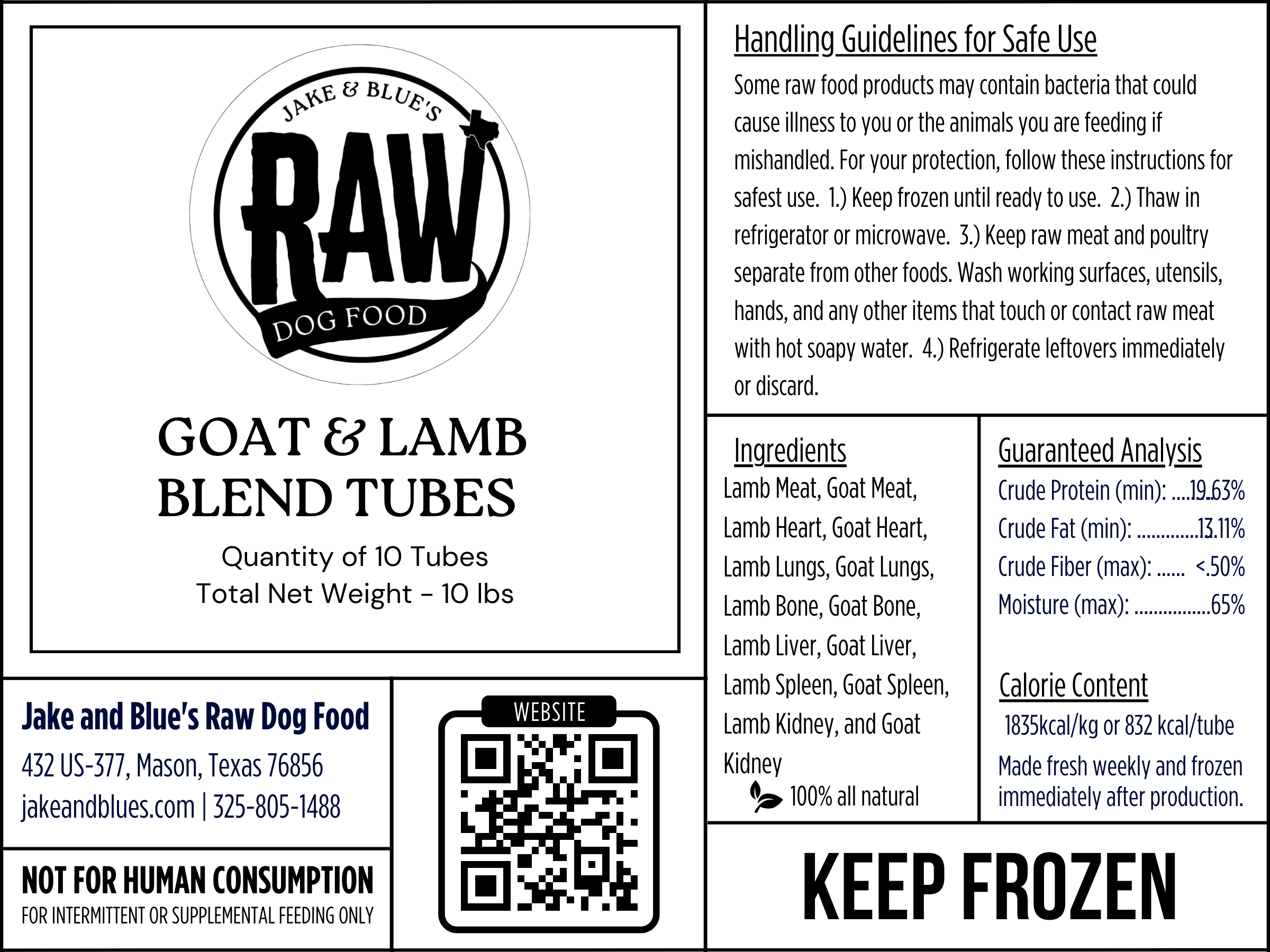 GOAT & LAMB-BLEND TUBES *New Product* — Jake and Blues Raw Dog Food