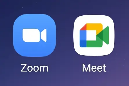 Zoom and Meet app icons on a dark background, HIPAA compliant video conferencing programs used by Michelle Robin Gould, LMHC when providing online therapy for adults in Florida.