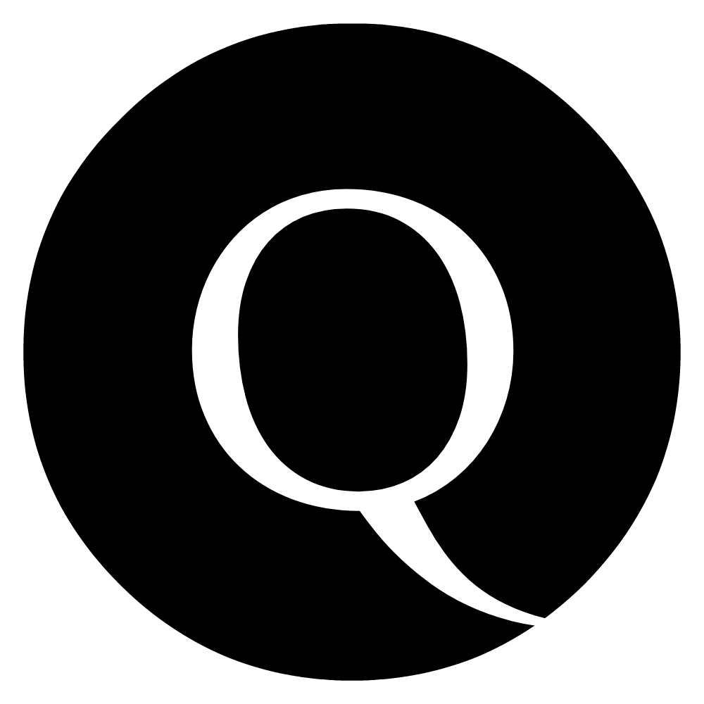 Logo for The Quote and Nothing but the Quote Facebook Page featuring a white Q inside a black circle