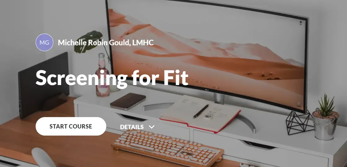 Start Course home screen for Screening for Fit sample e-learning course.
