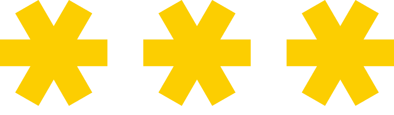 three asterisk icons in yellow represent a password