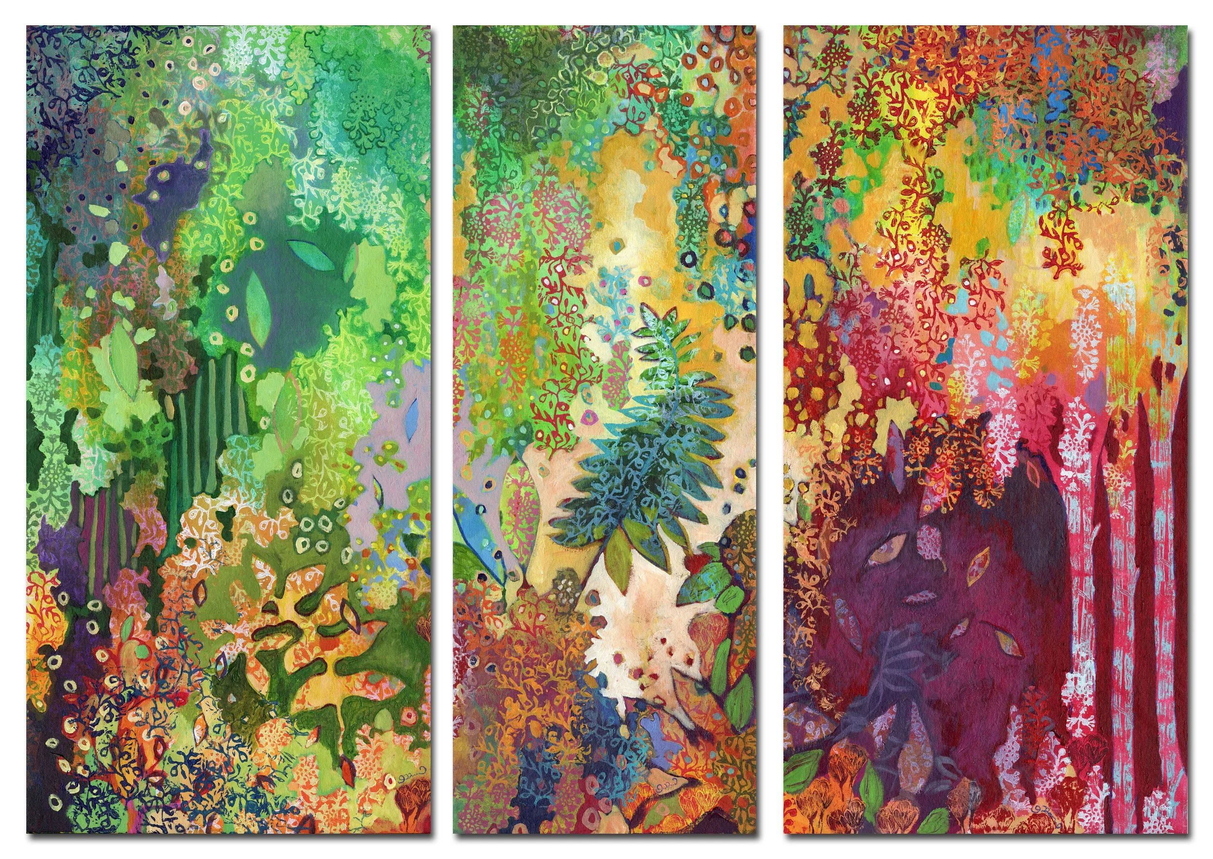 Forest Spirits Triptych, 40x55 inch, 2016