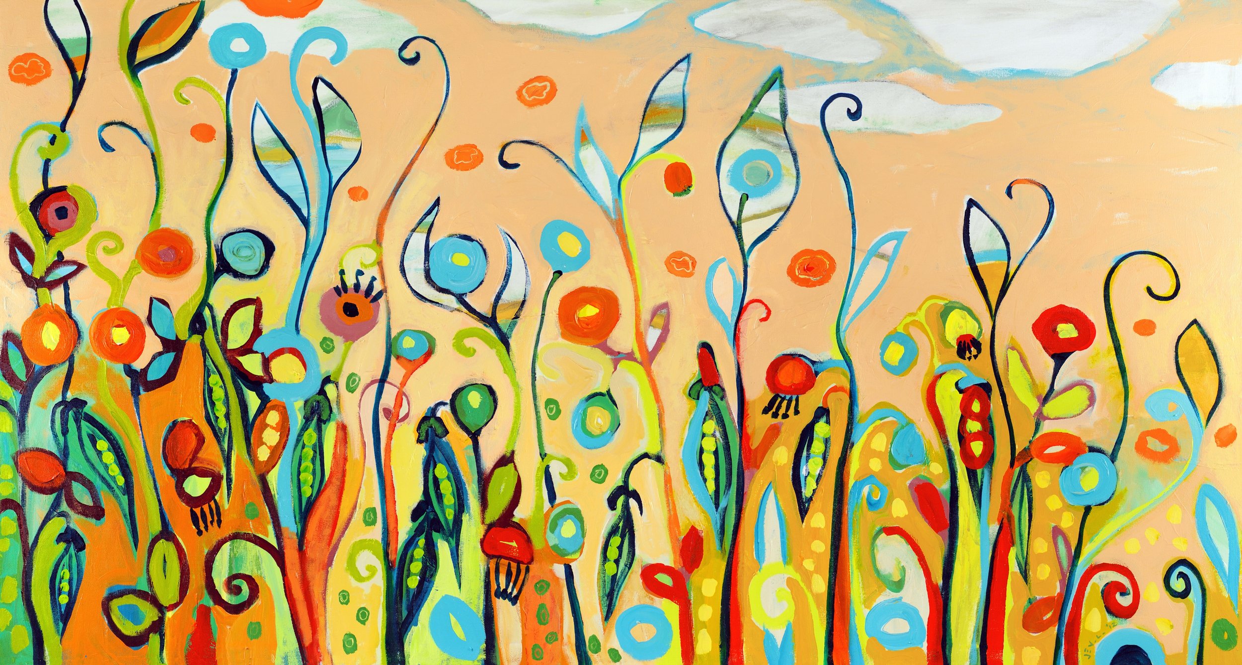 Sweat Peas and Poppies, 30x58 inch, 2012
