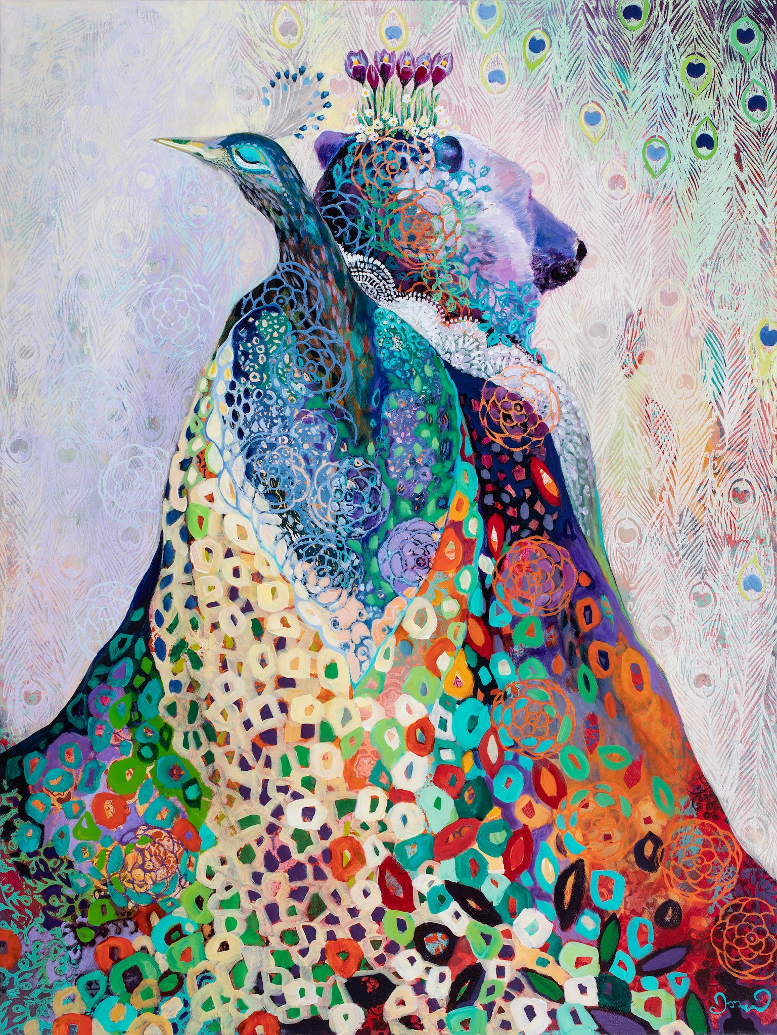 Bear & Peacock, 48x36 inch, 2019