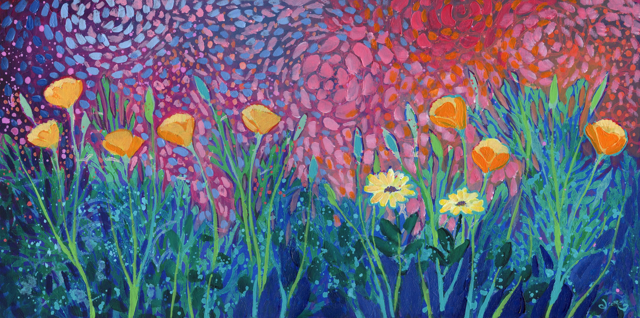 Poppies at Twilight, 12x24 inch, 2016