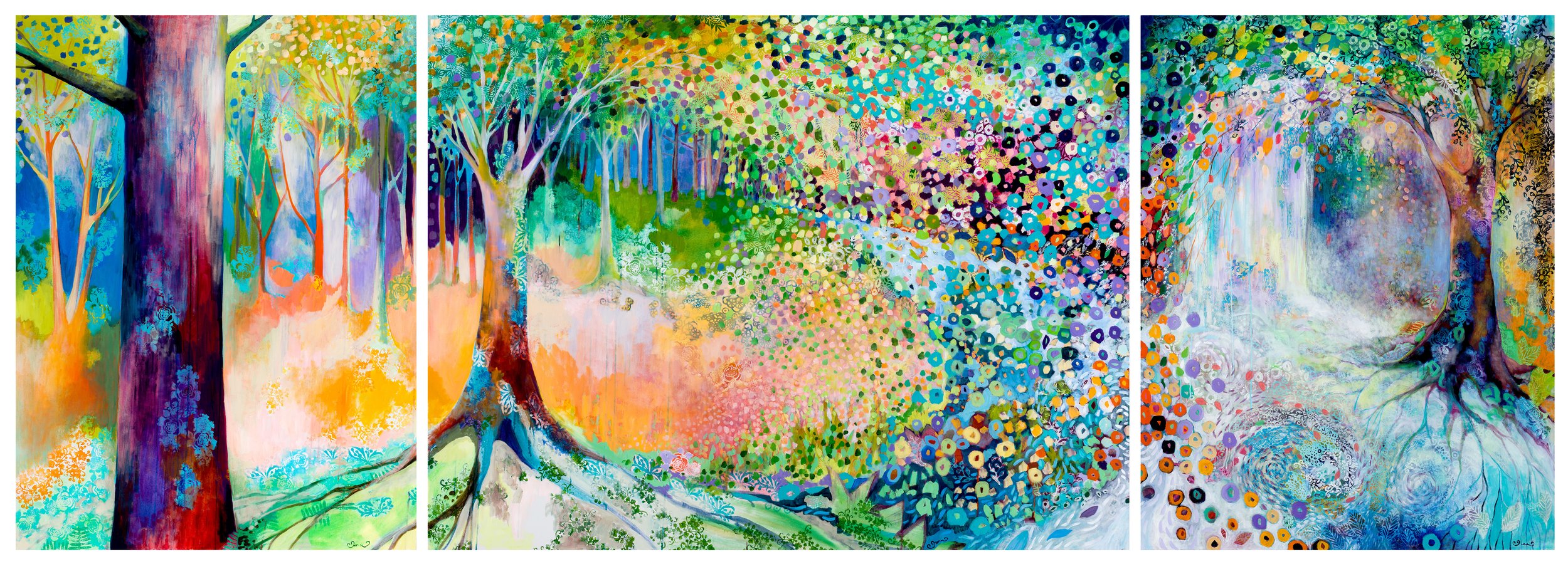 Searching for Forgotten Paths, Triptych, 58x165 inch, 2018