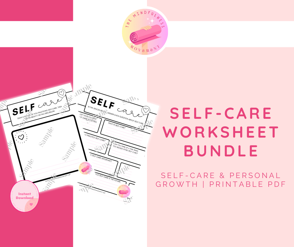 Self-care awareness worksheets printable PDF bundle with journaling reflection pages for mindfulness and personal growth.
