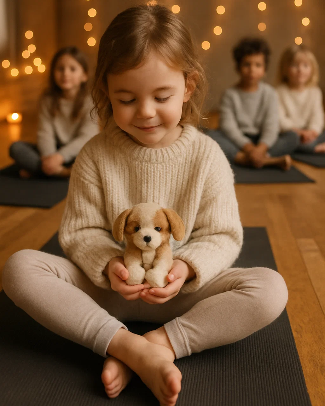 Children practicing puppy-themed yoga and mindfulness activities during Puppy Yoga non-school day camp in Minnesota