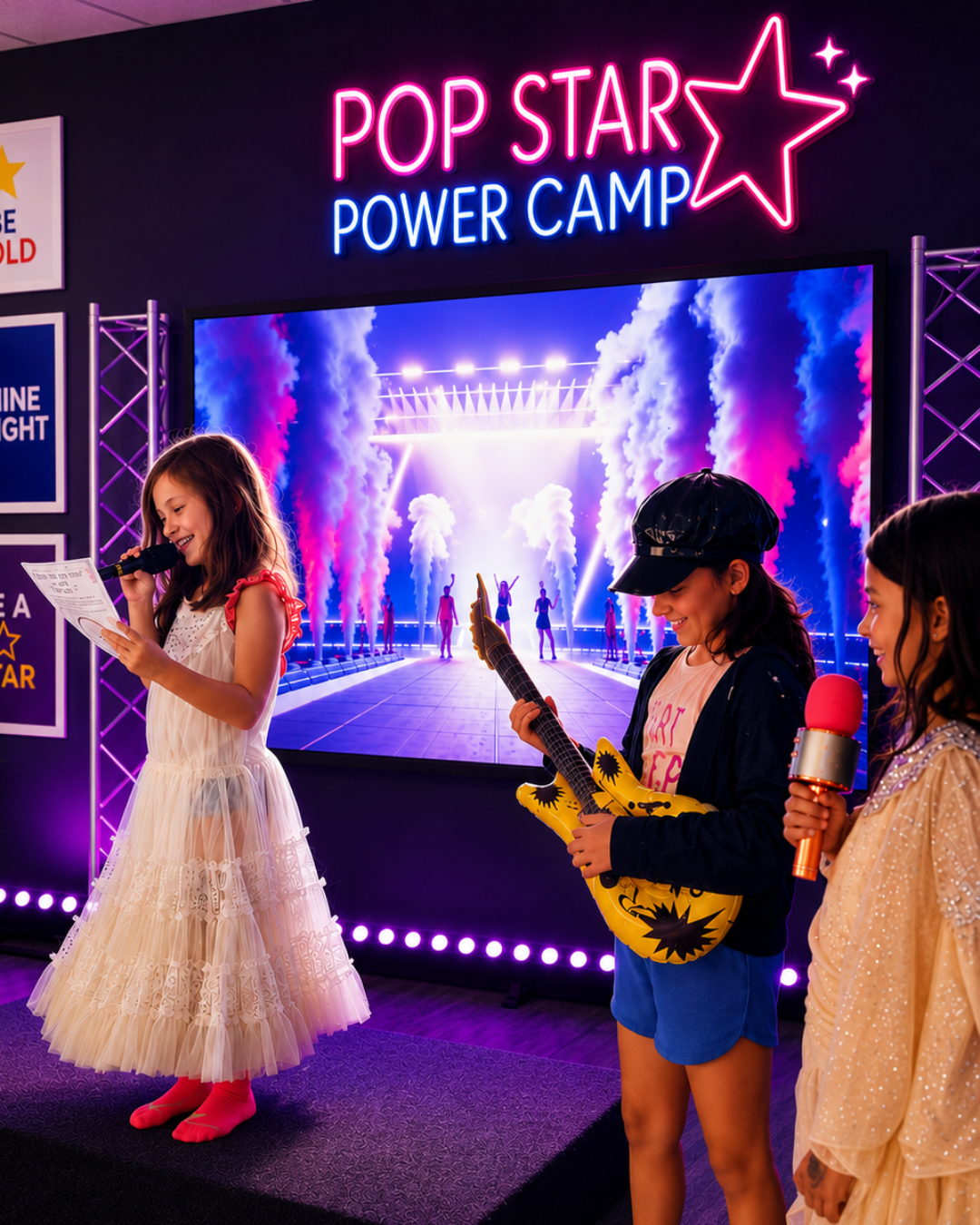 Pop Star Power Creative Movement Confidence Academy summer camp enrollment graphic for Roseville and Mounds View Minnesota 2026
