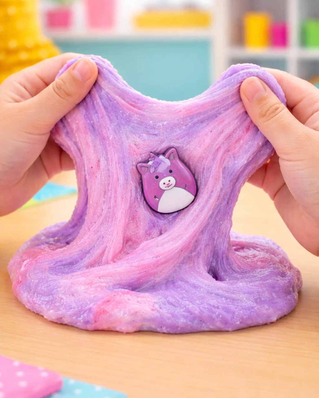 Squishmallow-themed slime craft created during a kids yoga and mindfulness retreat in Minnesota.