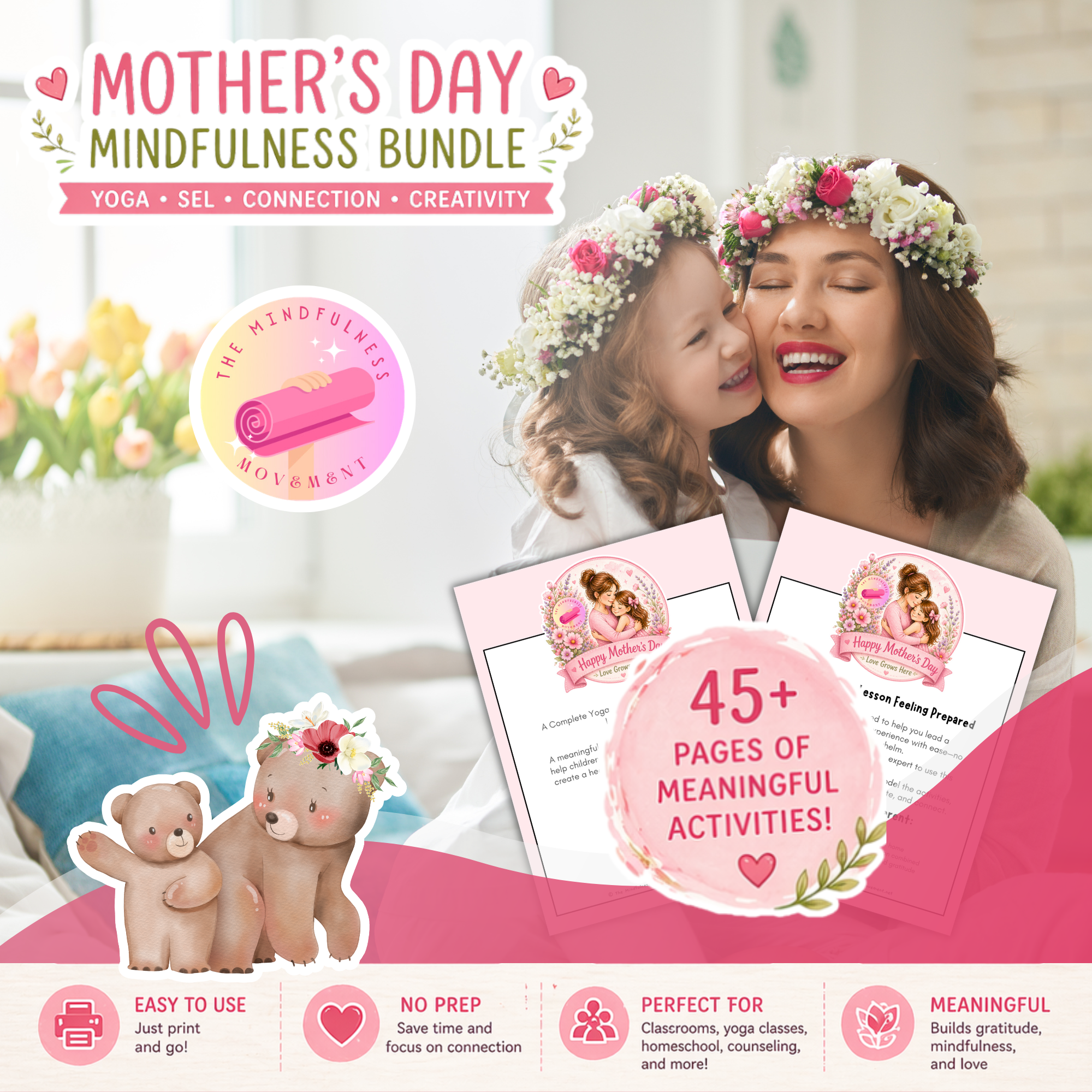 Mother’s Day Yoga & Mindfulness Lesson Plan for Kids | Print & Teach SEL Activity Kit with Yoga, Art, Reflection & Games