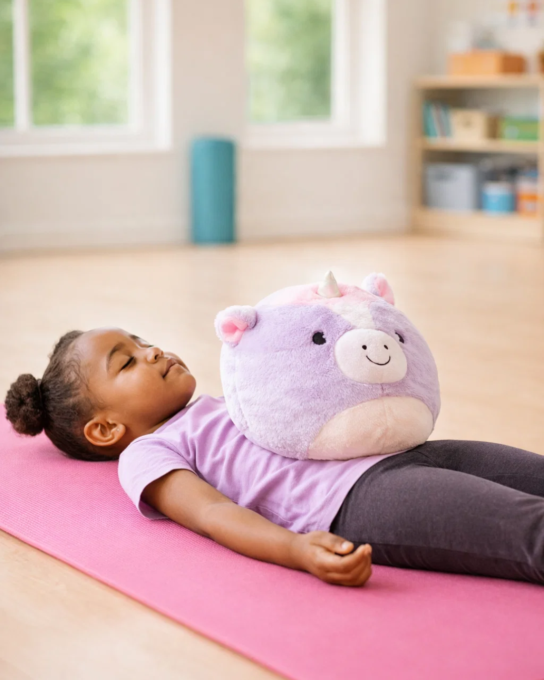 Children participating in a kids yoga and mindfulness class led by licensed teacher Tara Willits in Minnesota.