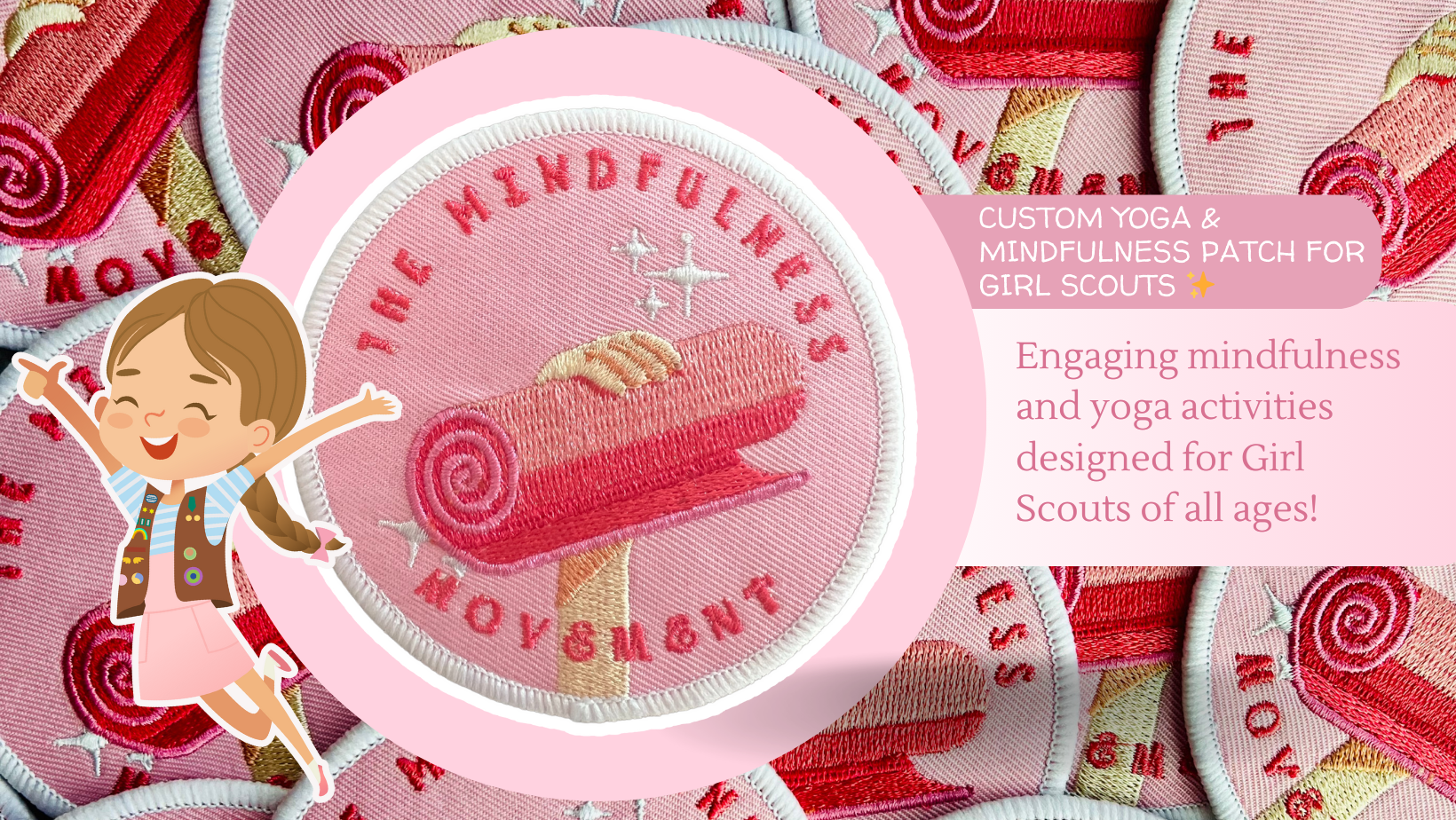 Custom Yoga and Mindfulness patch earned by Girl Scout troops in Minnesota after completing a wellness session