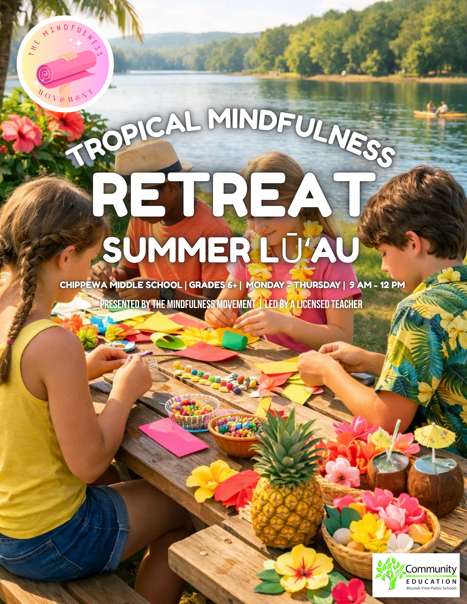 Teens creating colorful island-inspired crafts during a Twin Cities summer camp focused on mindfulness, creativity, and self-expression.