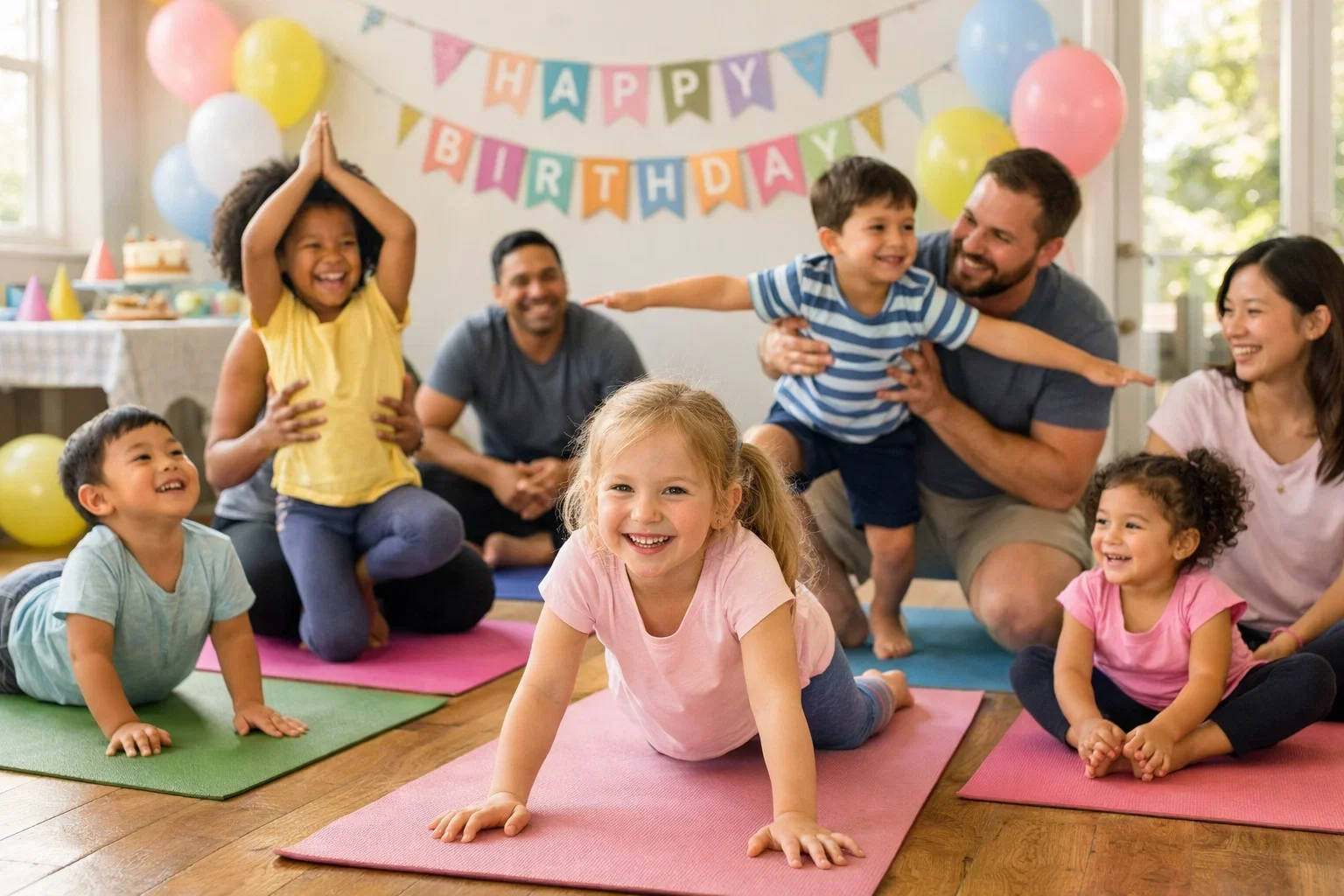 Themed private family yoga experience for parents and kids