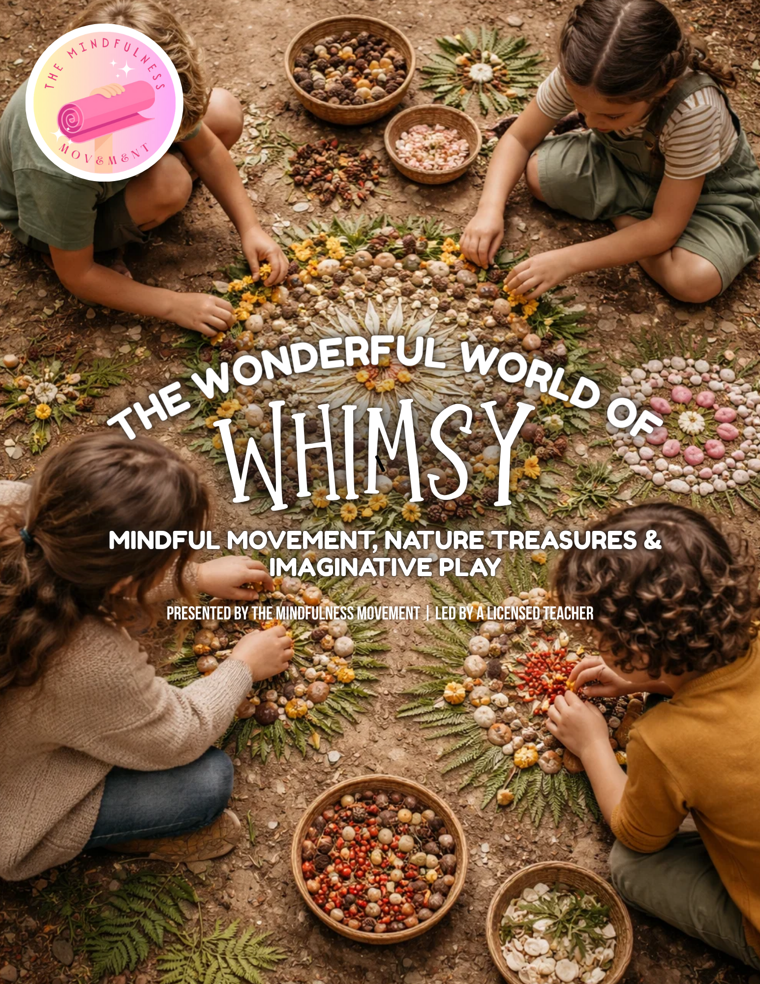 Creative mindfulness activity at a Twin Cities kids summer camp where children design nature mandalas and practice calm focus through hands-on play.