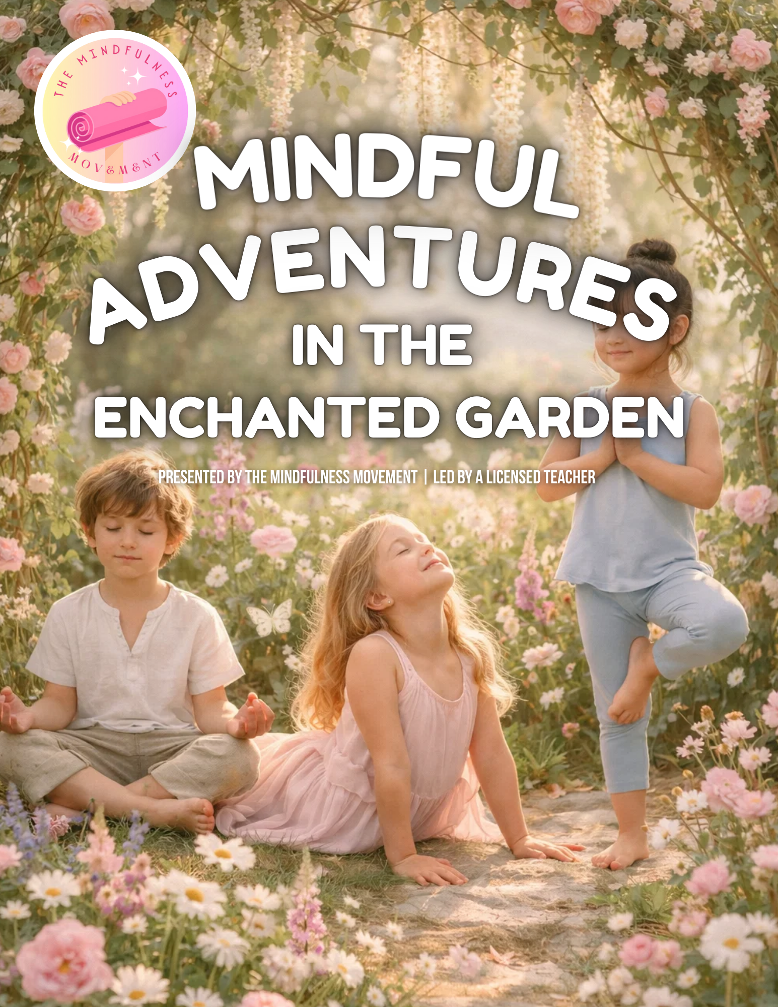 Children exploring a garden-themed mindfulness summer camp in Minnesota, combining imaginative play, creativity, and nature connection.