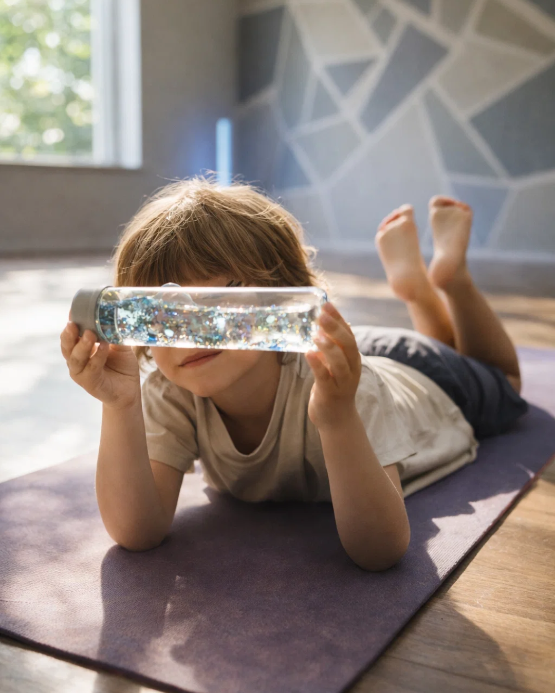 Elementary students practicing yoga and mindfulness activities that support emotional regulation and confidence in a small-group class setting.