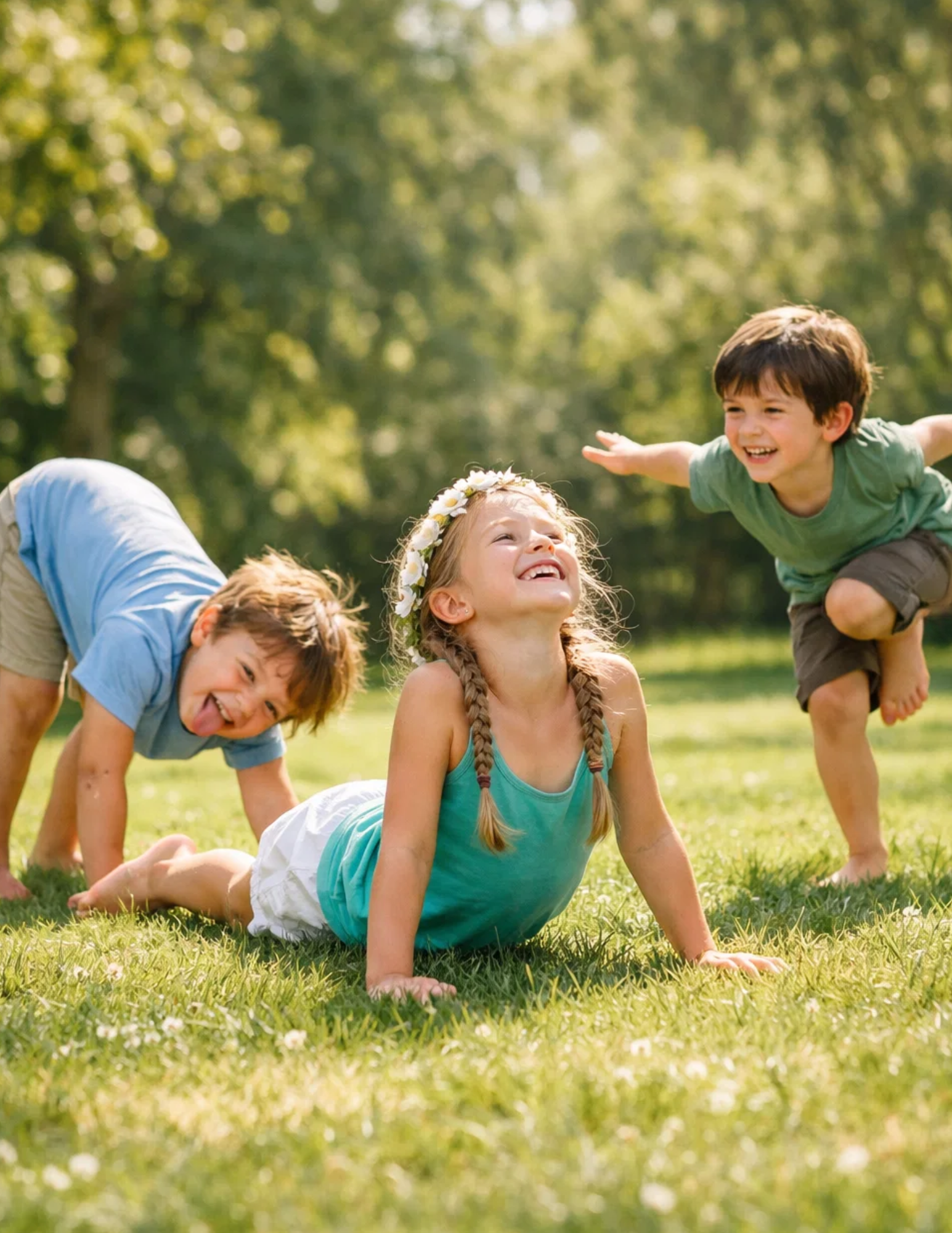 Kids outside enjoying playful yoga and mindful movement at a New Brighton summer camp.