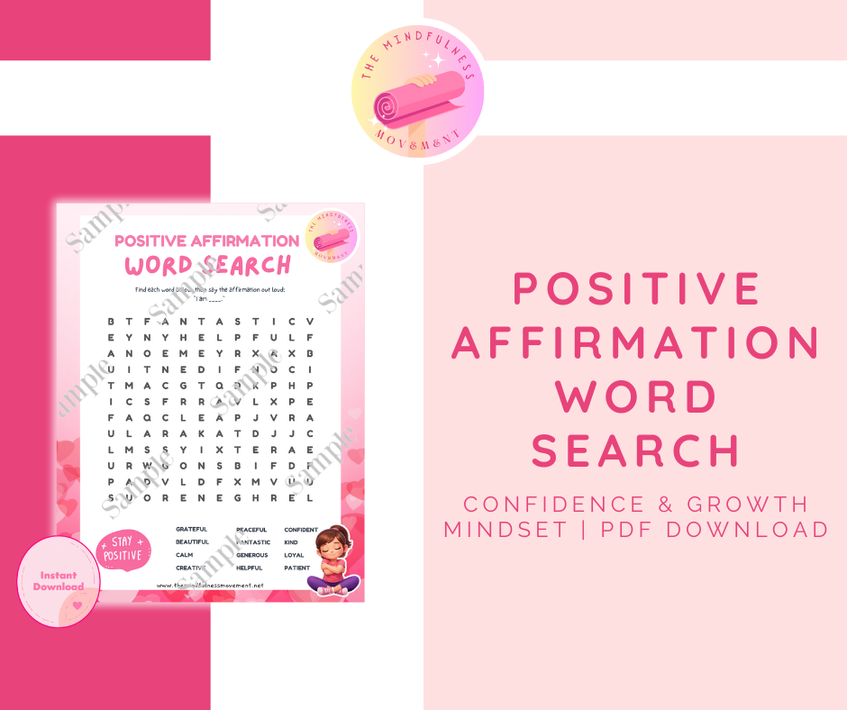 Positive Affirmation Word Search Printable Worksheet