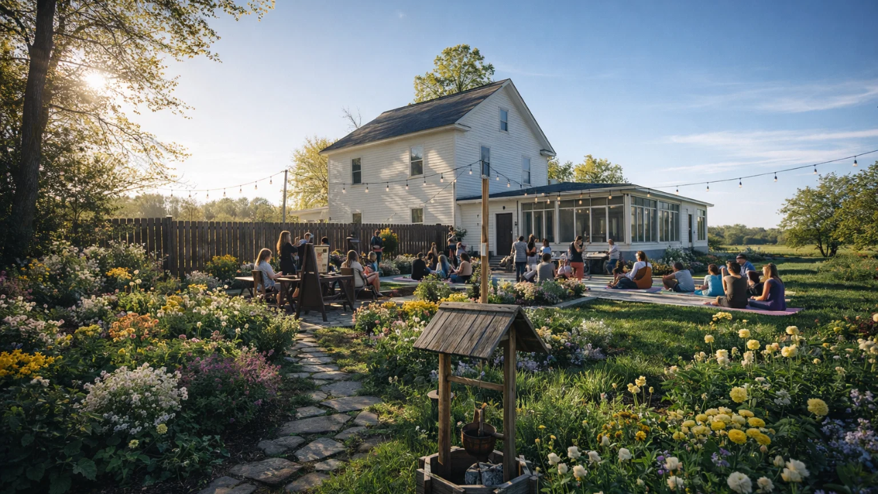 Parent and child practicing yoga together at Branch & Bloom Flower Farm in Ham Lake, Minnesota