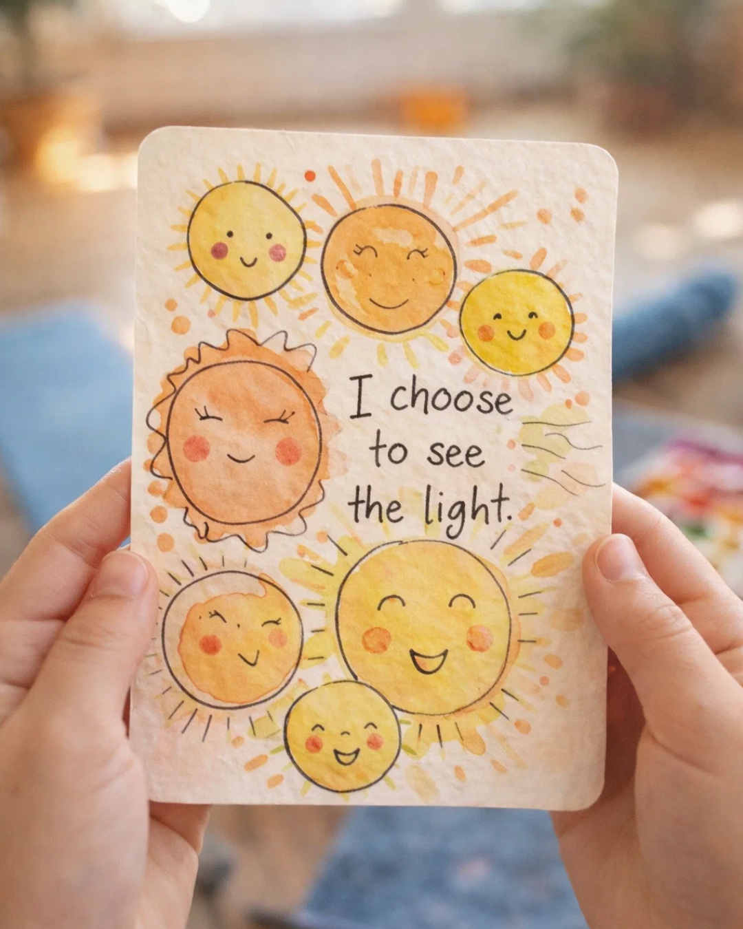 Handmade watercolor affirmation card created by a tween camper during a confidence and mindfulness summer camp activity in the Twin Cities Minnesota.