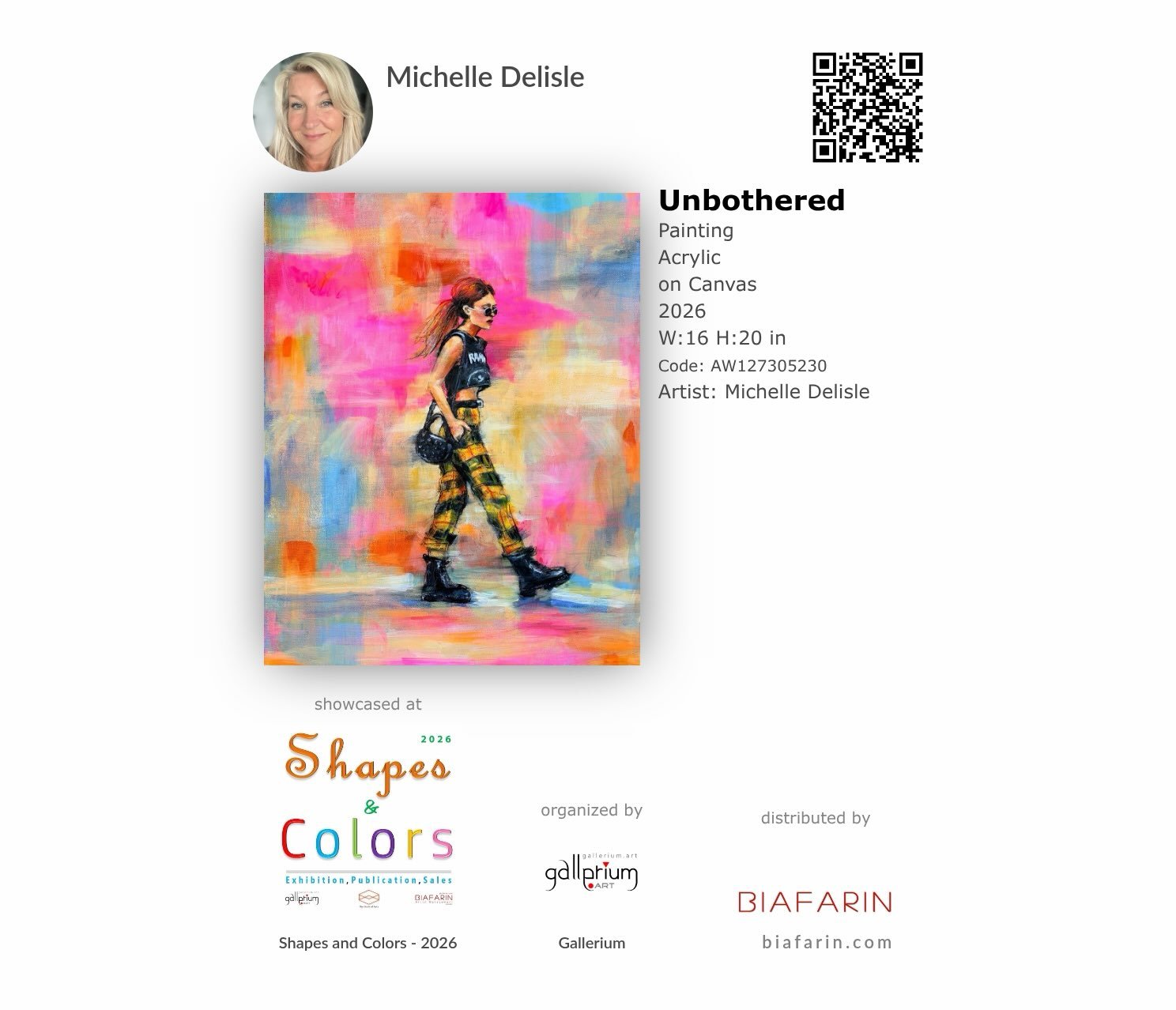 Hi all;

My artwork &lsquo;Unbothered&rsquo; is now being showcased at Shapes and Colors - 2026 exhibition, organized by Gallerium and powered by @Biafarin platform.

To learn more, please go to:
https://www.gallerium.art/shapes-and-colors-2026?AW=AW