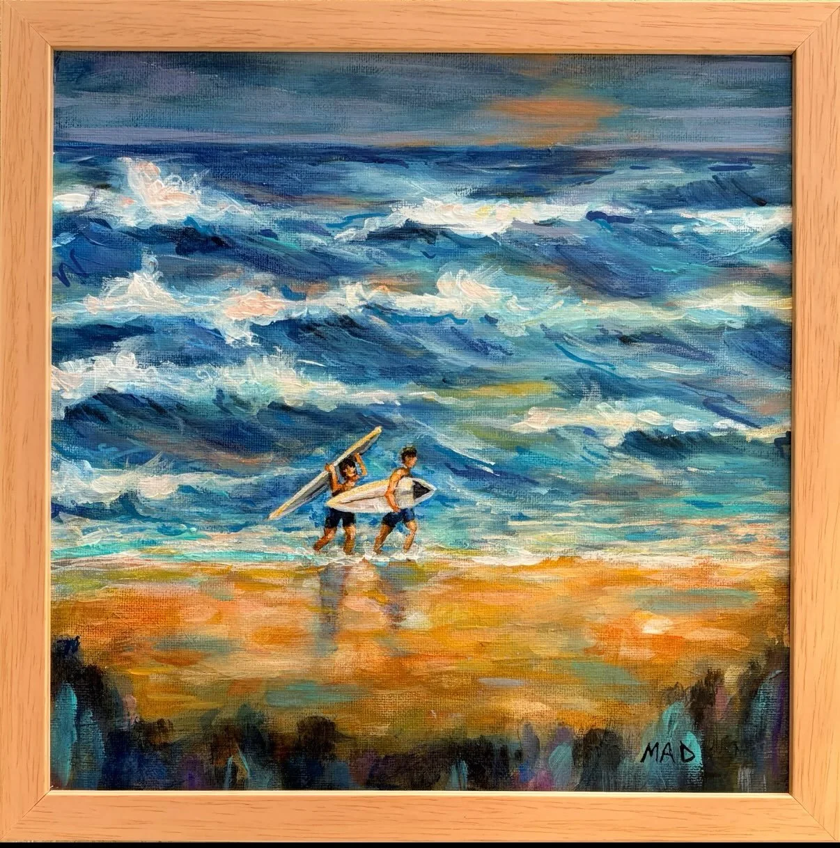 🌊 TWO LITTLE SQUARES, ONE BIG SPLASH! 💦 
These two beachy 12x12s are officially headed to &ldquo;Measured Moments&rdquo; art exhibition at Jane&rsquo;s Art Center. One&rsquo;s all about that tired, golden end-of-surf energy. The other&rsquo;s pure 