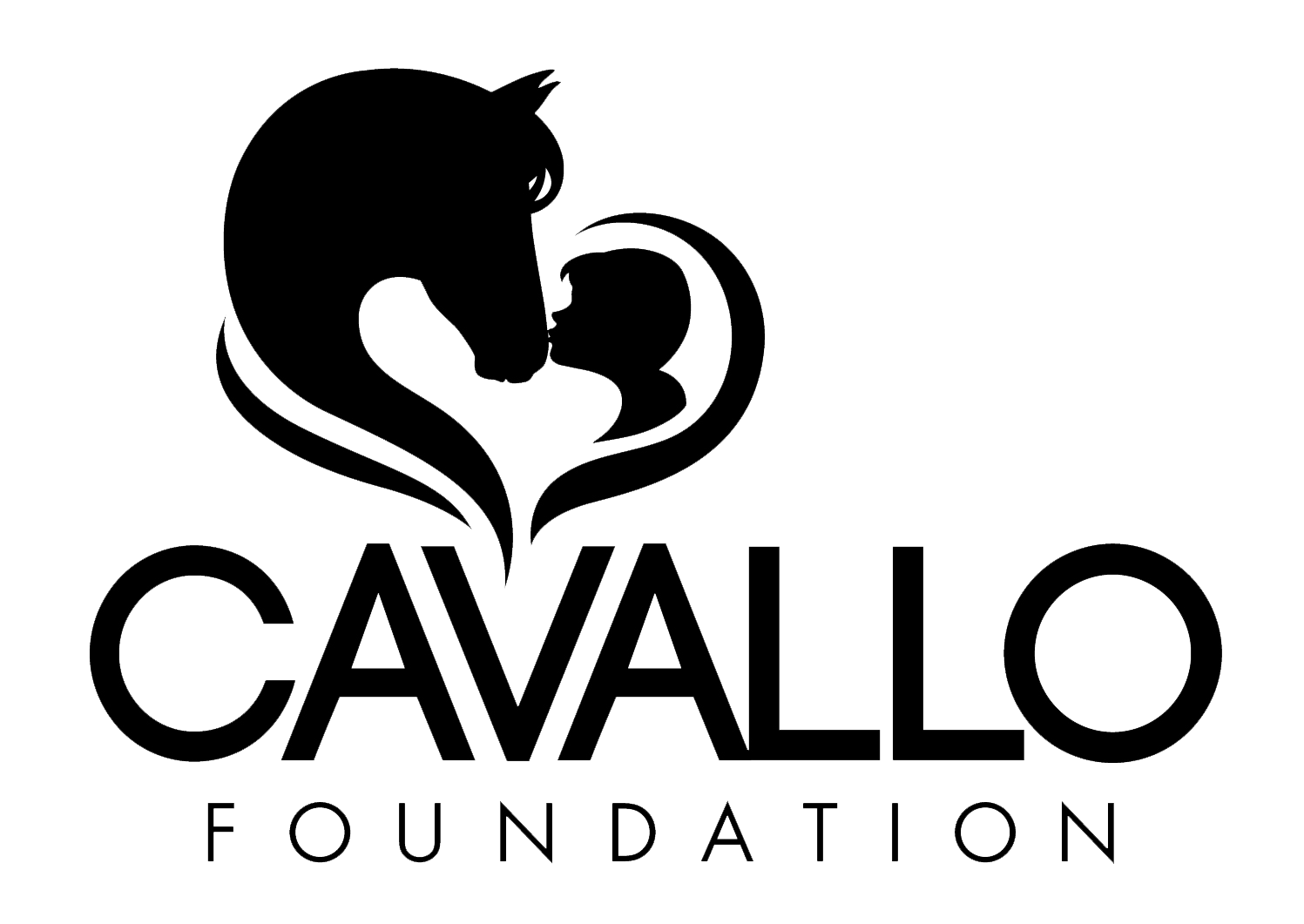 Black outline of a dog with a heart shape around its face and the words 'CAVALLO FOUNDATION' underneath.