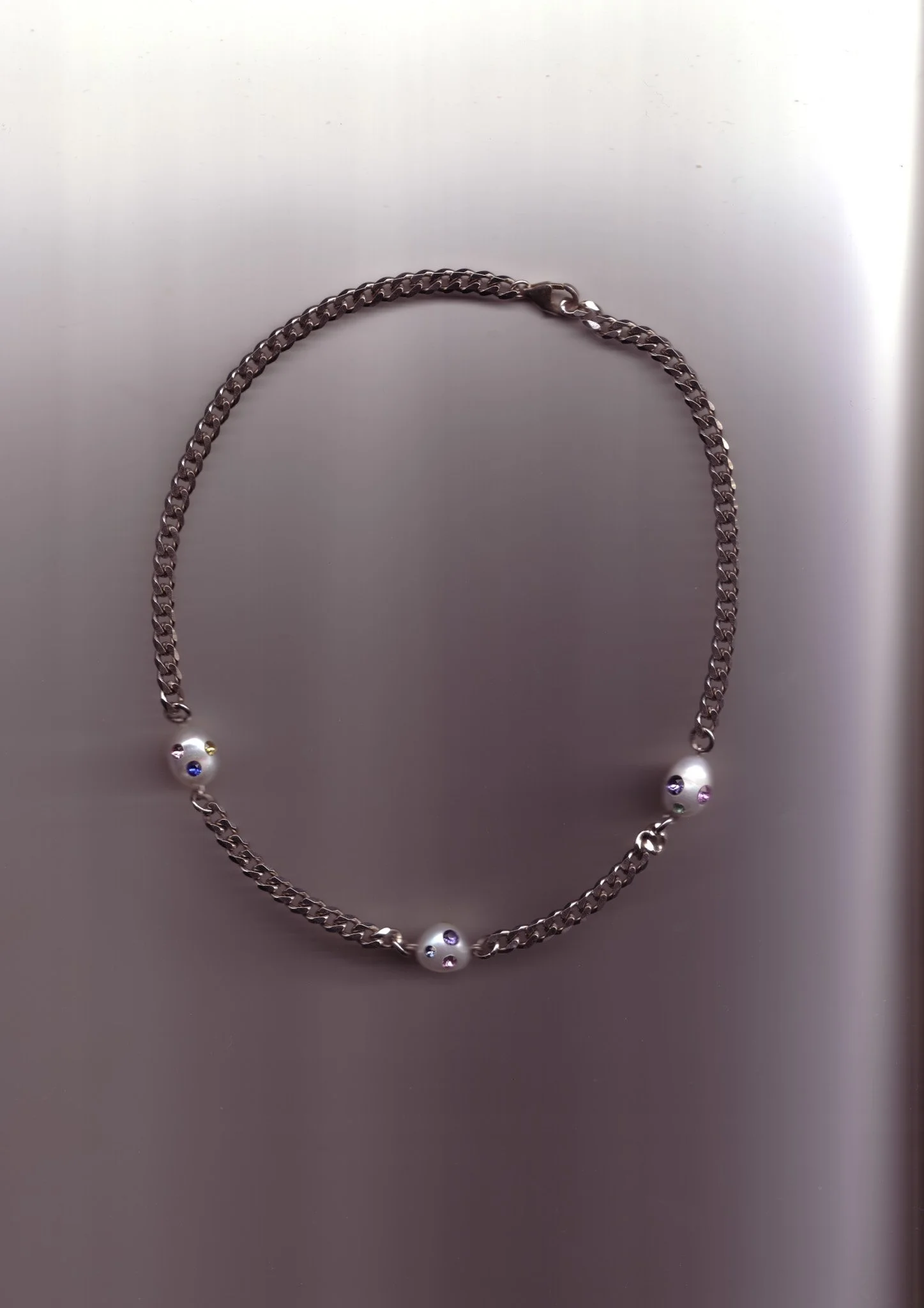 steel necklace x 3 pearls