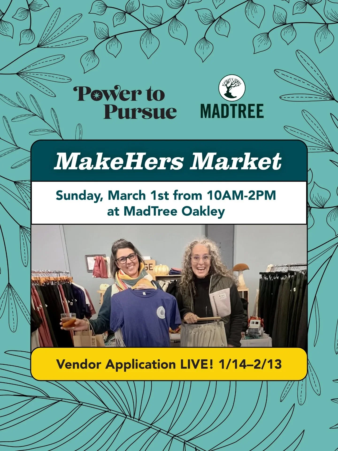 Save the date for our spring MakeHers Market!

What better way to show some love for all of our favorite local ladies than to invite them to gather for us to support? Don't miss the spring MakeHers Market on Saturday, March 1st at @madtreeoakley from