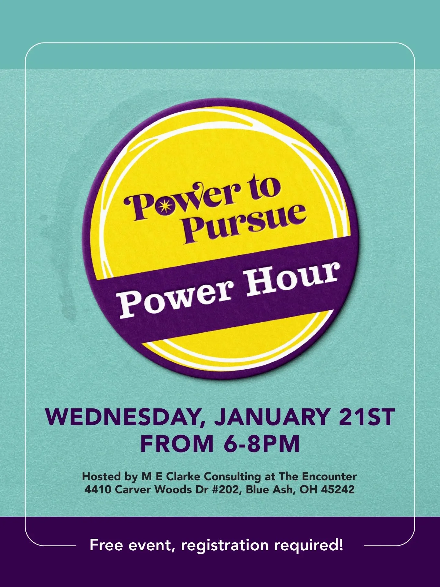 This week is our first Power Hour of the new year! We'll be gathering this Wednesday, January 21st, from 6:00-8:00PM.

Join us at The Encounter in Blue Ash to hear about the work of M E Clarke Consulting and to see the beautiful space they have avail