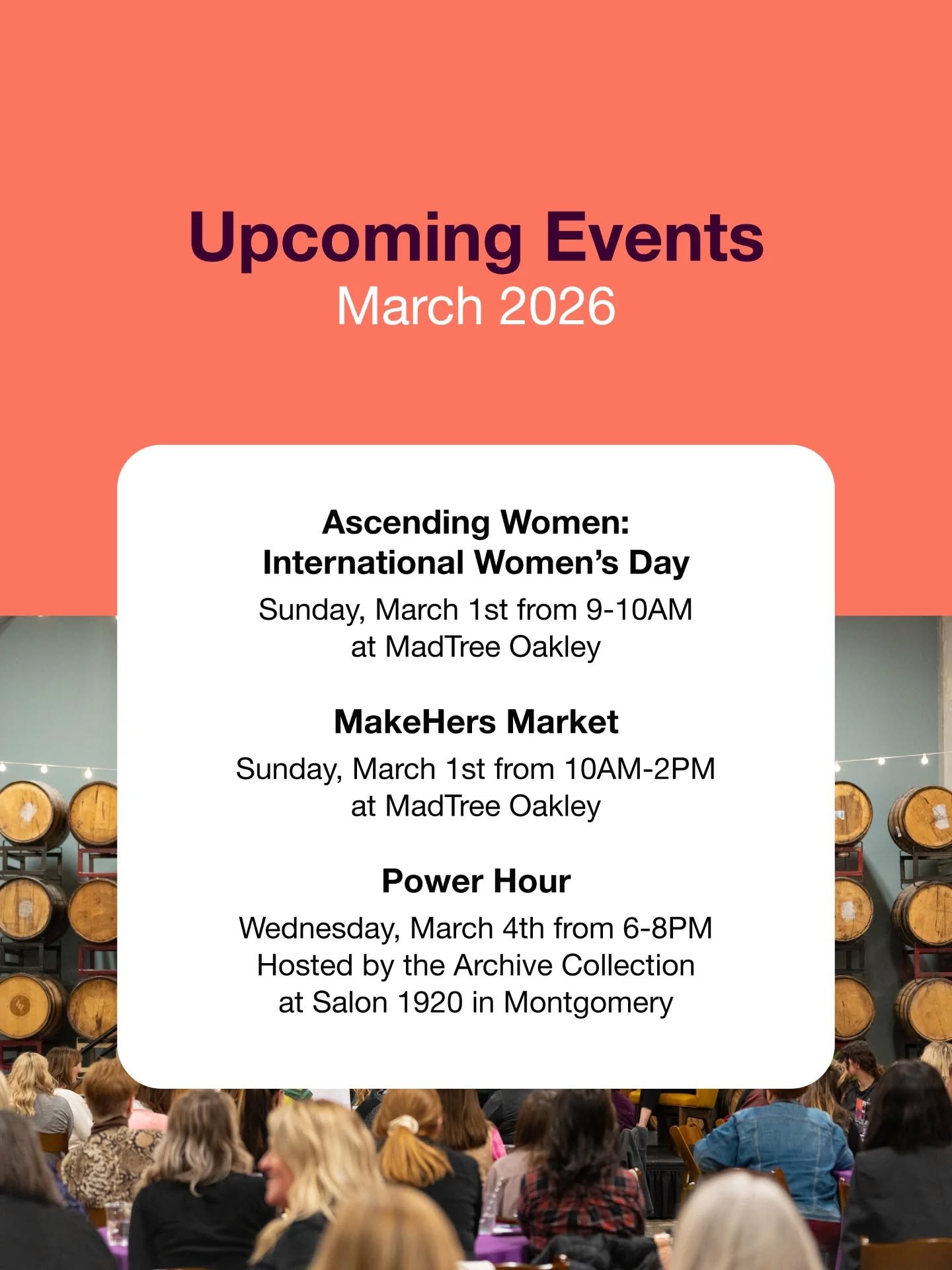 We're front-loading March with events! Come celebrate International Women's Day all month long with us!

✴ Sunday is the International Women's Day Ascending Women celebration! Join us at @madtreebrewing on March 1st from 9-10am in the Oakley Taproom 