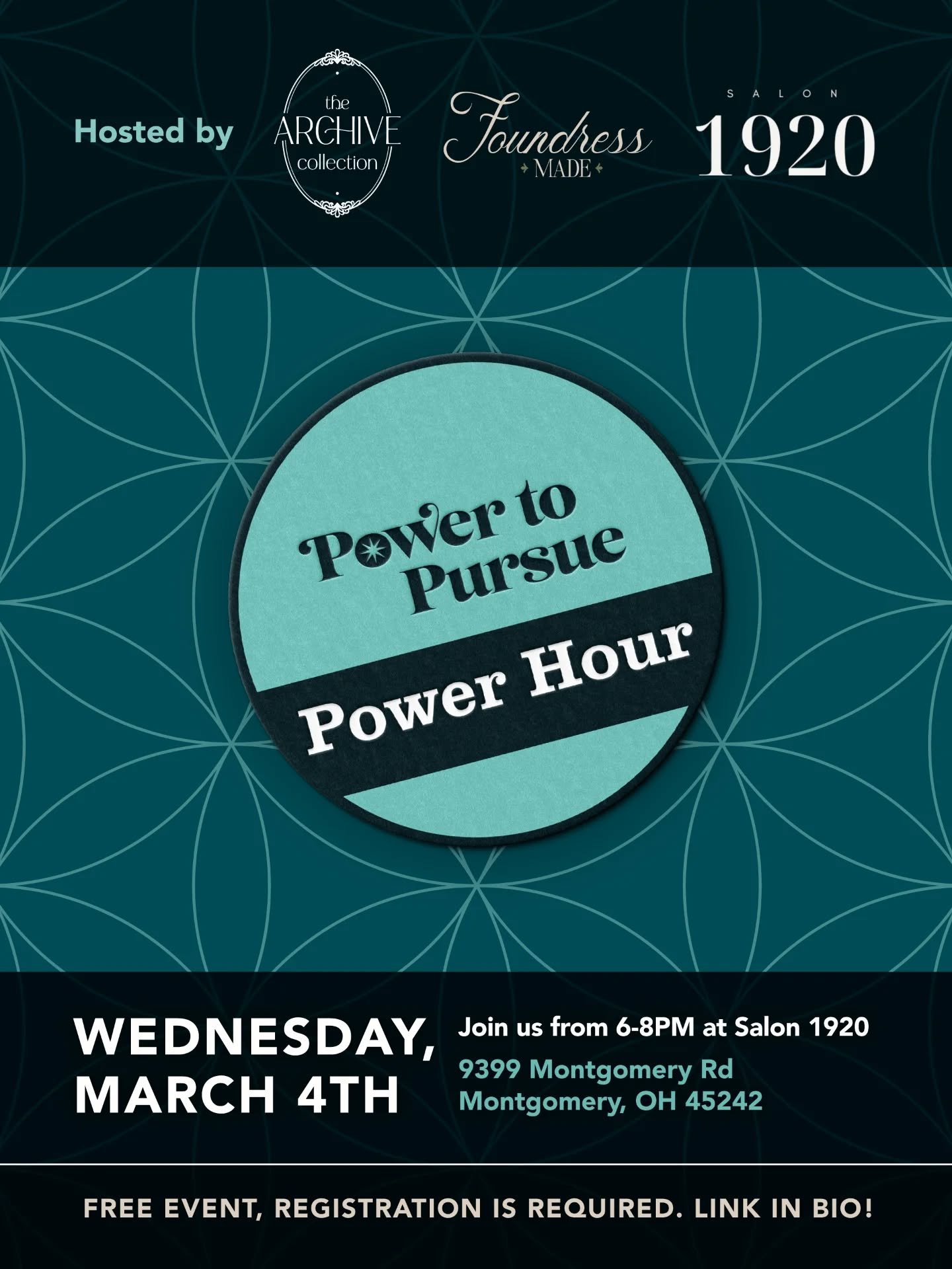 ✨ POWER HOUR ALERT: 
This Wednesday, March 4th from 6:00-8:00 pm

Join us at @1920.salon, in Montgomery Ohio, for FREE loose curls, photo booth fun, giveaways galore, and an opportunity to learn more about how female leadership can change your profes