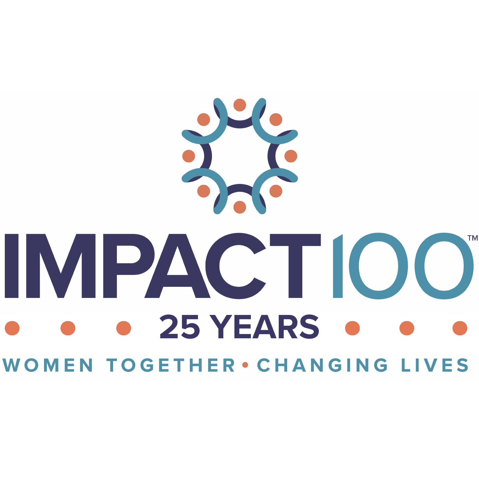 Logo for Impact 100: 25 Years, Women Together Changing Lives