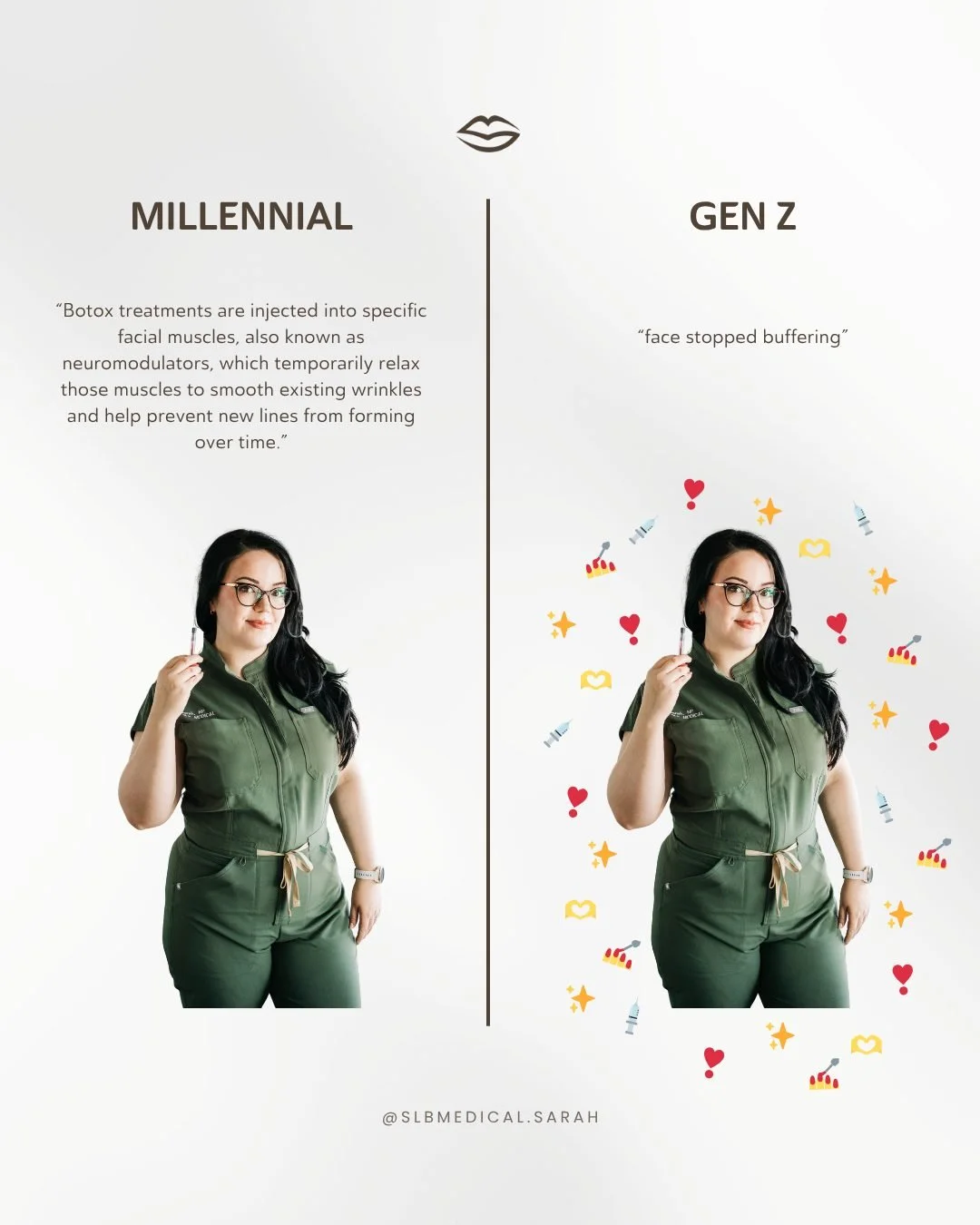 Millennial vs Gen Z: SLB Edition ✨

Turns out everyone wants the same results&hellip; we just describe them differently.

Whether it&rsquo;s wrinkle relaxers, skin tightening, collagen stimulation, or subtle volume. The goal is always the same: natur