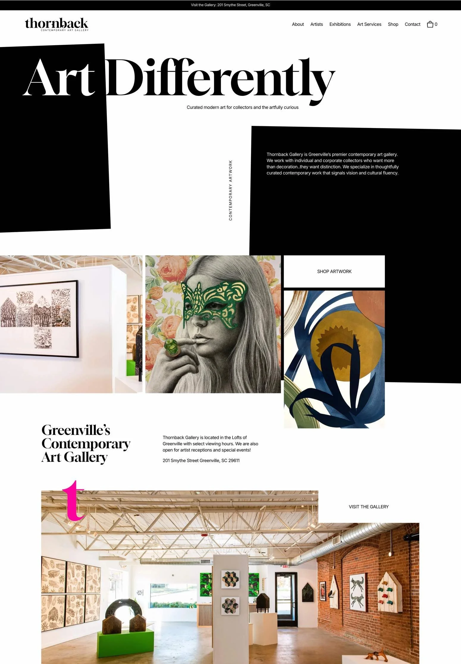 thornback gallery website homepage
