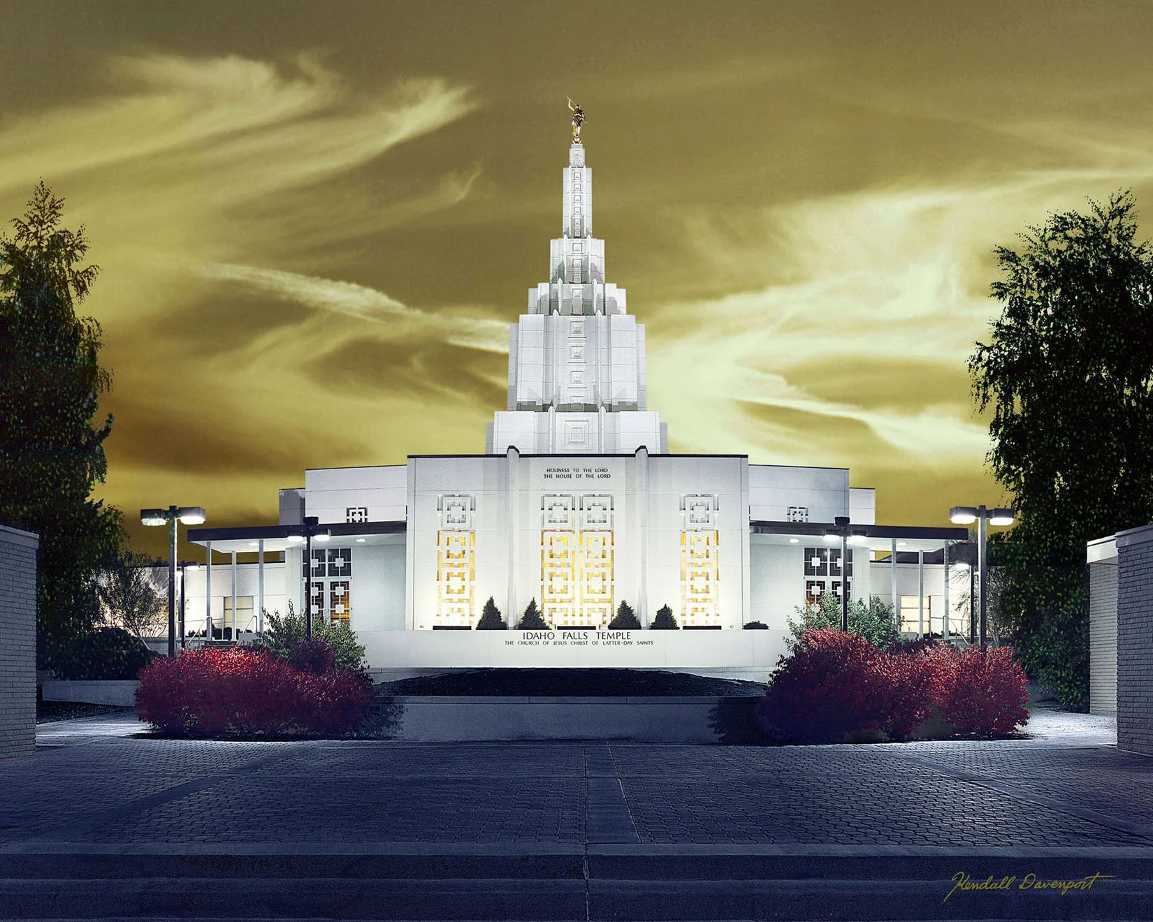 Alt= "Original painting of the Idaho Falls, ID Temple by Kendall Davenport"