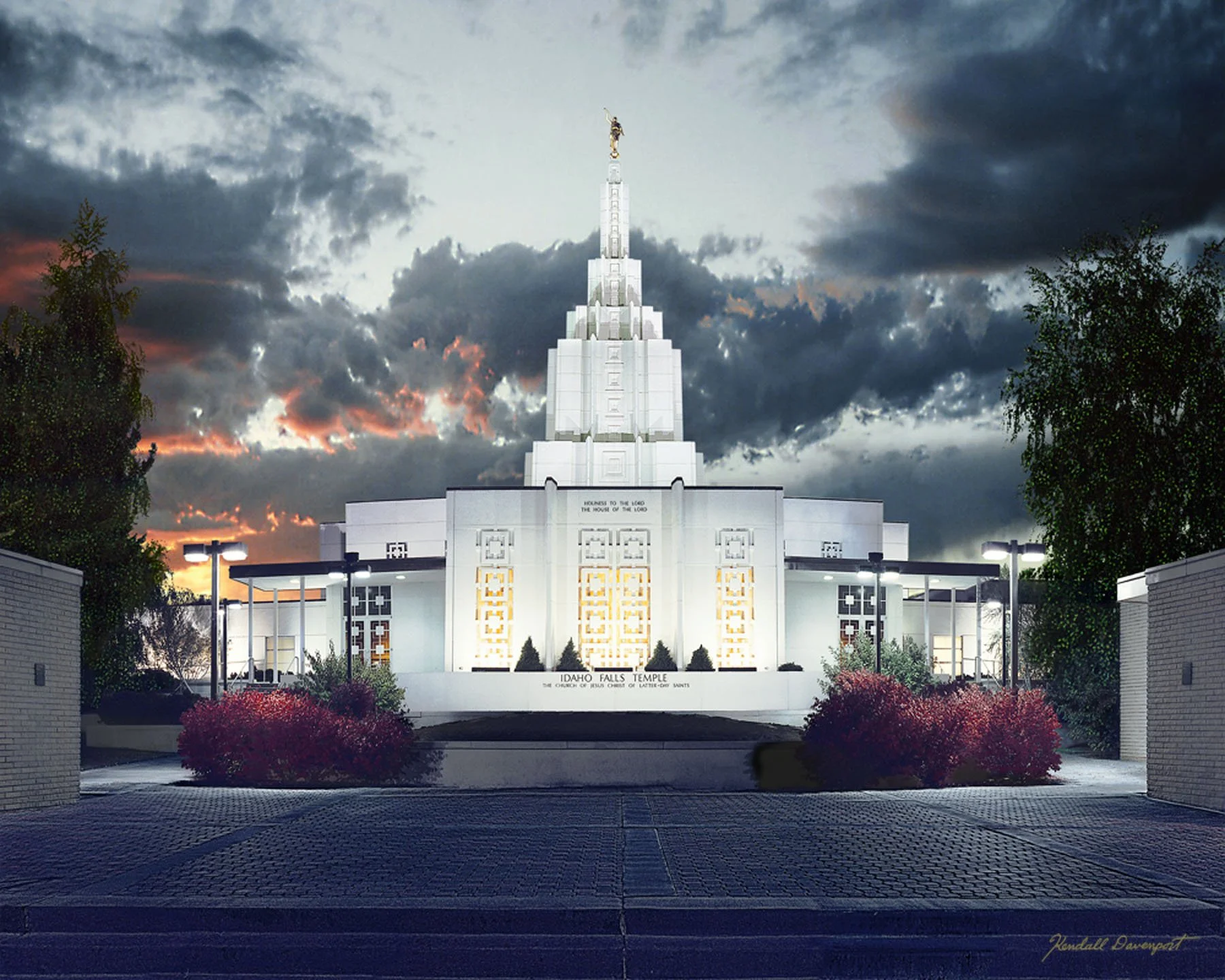 Alt= "Original painting of the Idaho Falls, ID Temple by Kendall Davenport"