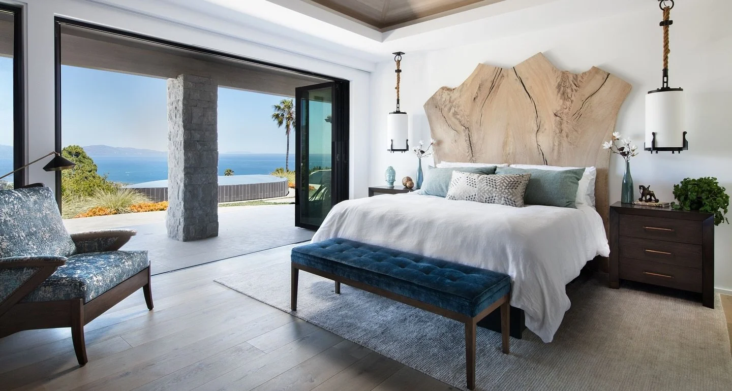 ⁠About that view I mentioned... Vista del Cielo is focused around the incredible vistas of ocean, islands, and mountains. And the primary bedroom takes in all of them! In this space, I wanted the custom furnishings and color palette to reflect those 
