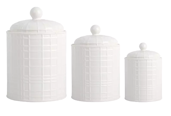 White Ceramic Grid Canisters