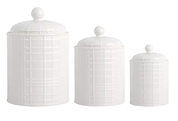 White Ceramic Grid Canisters