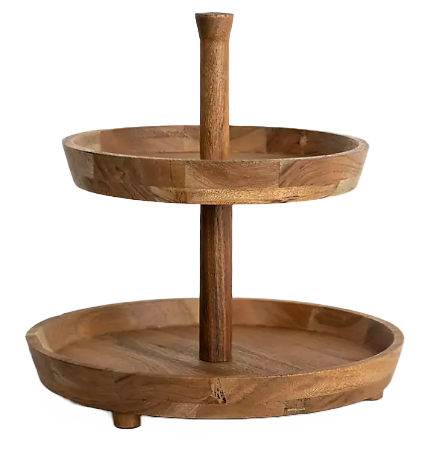 Round Mango Wood 2-Tier Serving Tray