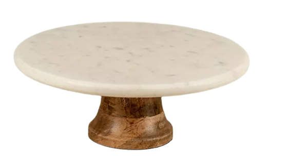 Round White Marble And Wood Cake Stand