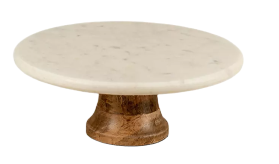 Round White Marble And Wood Cake Stand