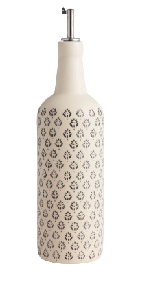 Stamped Black and Ivory Ceramic Oil Bottle